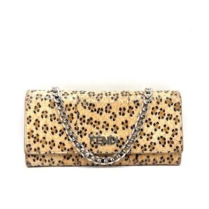 Authentic FENDI Animal Print Bifold Long Wallet W/ New Unbranded Silver Chain